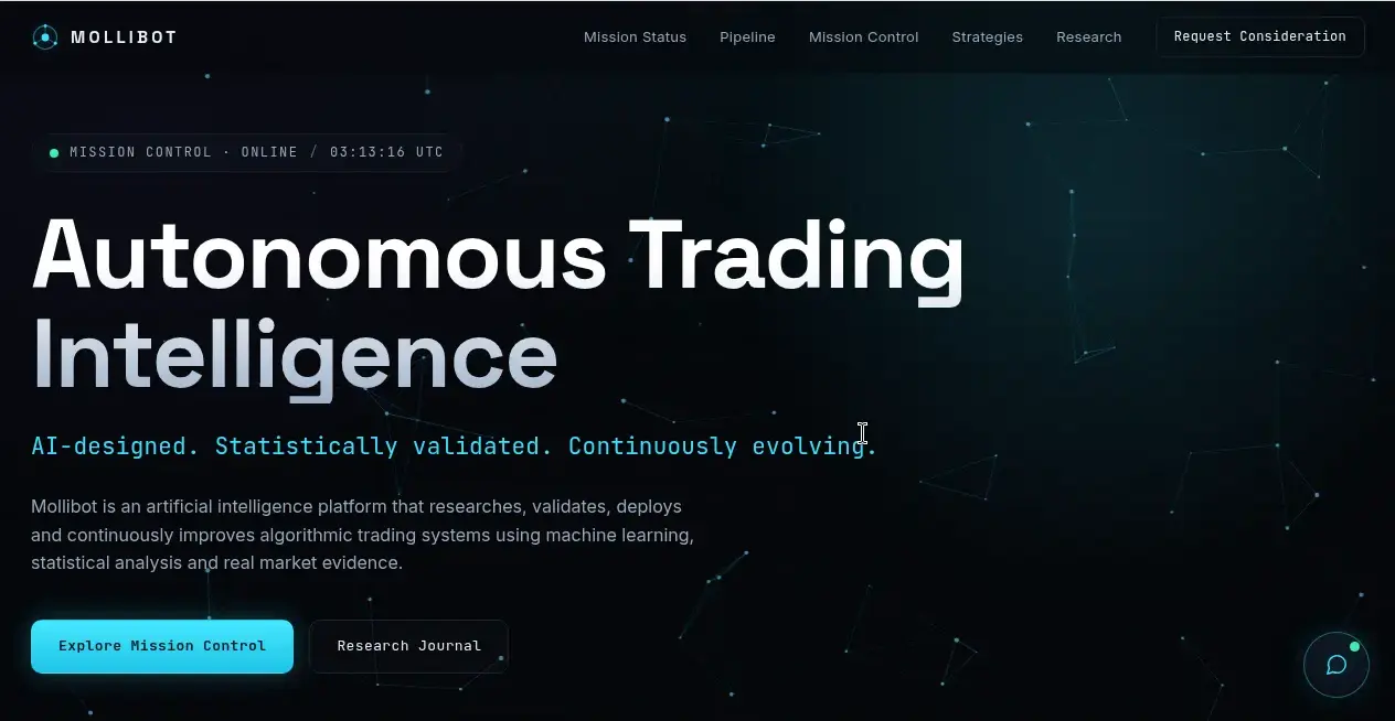 Mollibot autonomous trading intelligence interface