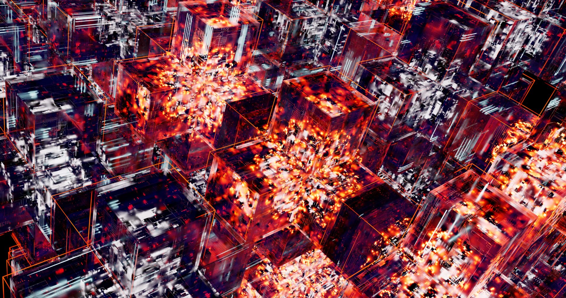 Abstract digital cubes linked by light. Not a picture of any specific AI model or product.