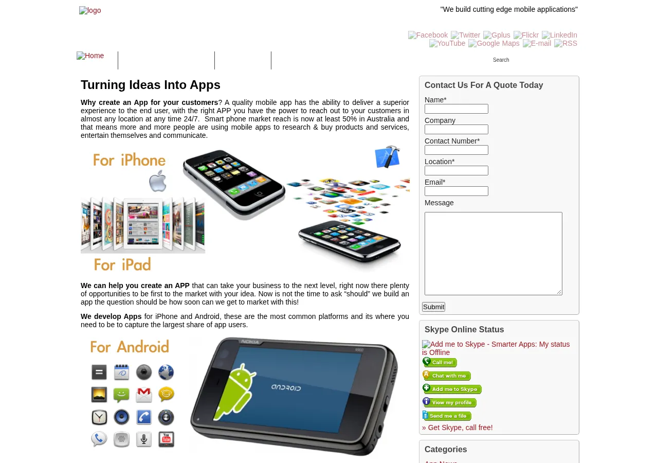 Archived 2011 Smarterapps home page titled Turning Ideas Into Apps, with iPhone, iPad and Android app graphics